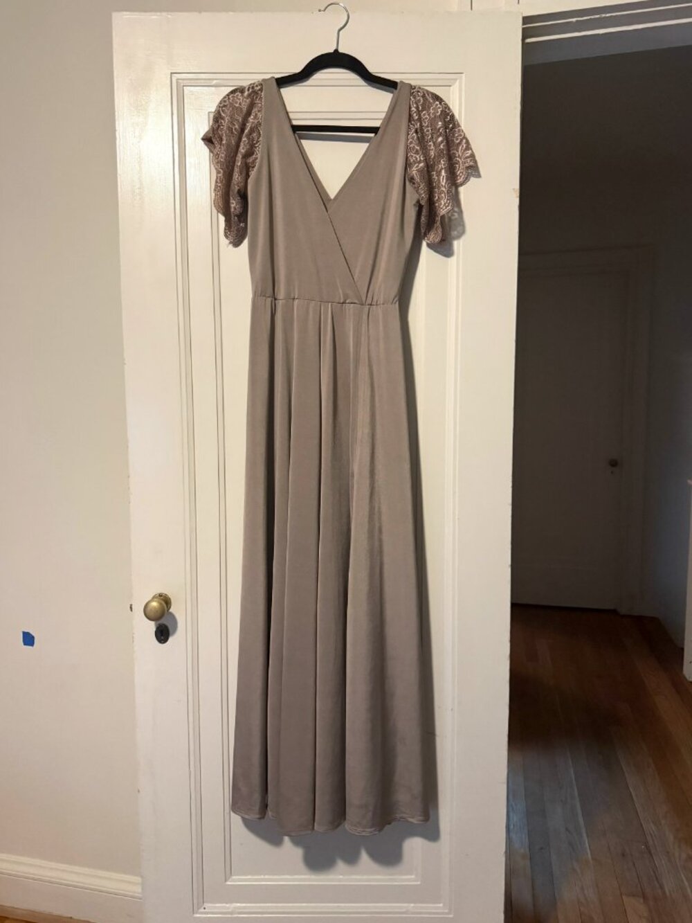Blushfashion taup wrap dress with lace sleeves